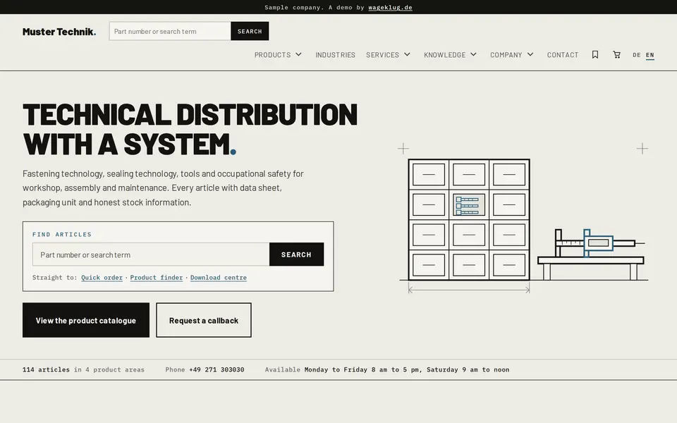 Screenshot: englische Sprachversion der Muster-Demo